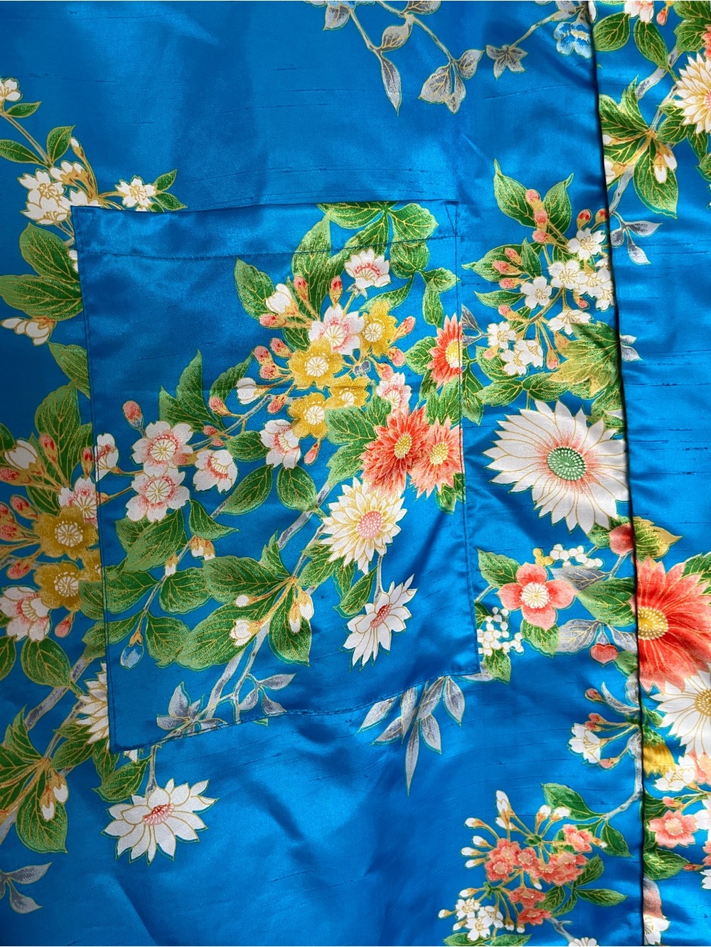 Vintage 70s I. Magnin Floral Kimono Robe Blue Satin Dressing Gown Made in Japan - Picture 4 of 14